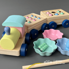 Развивающая деревянная игрушка для малышей «Паровозик с магнитными рыбалками и пиалами» 