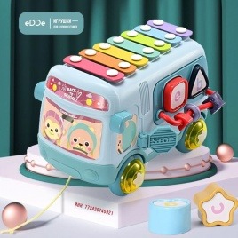 Многофункциональная развивающая игрушка для малышей "Бизи-Автобус 5 в 1" голубой