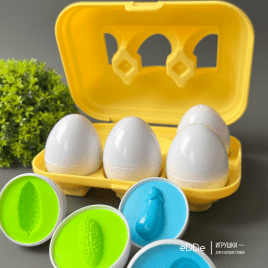 Детская обучающая игрушка по методике Монтессори «Лоток сортер с Яйцами Фрукты», набор 6 яиц | Развивашки малышам