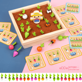 Деревянная развивающая 3D игра мемори «Фермер на грядке» | Игрушки Монтессори для малышей