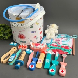 Развивающий сюжетно-ролевой набор доктора с мягкой игрушкой "Детский Стоматолог" в подарочной банке / Деревянные Игрушки Монтессори