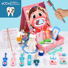 Развивающий сюжетно-ролевой набор зубного врача «Стенд Юного стоматолога» | Деревянные игрушки Монтессори . Розовый
