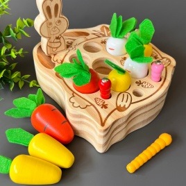 Деревянный набор для раннего развития 2 в 1 «Кролик морковки и червячки» по методике Монтессори | Рыбалка и Сортировщик