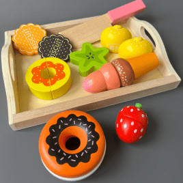 Деревянный игровой набор на магнитах «Поднос с Десертом» | 9 предметов.