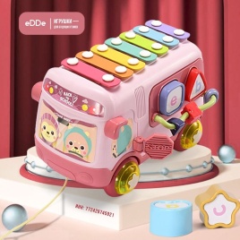 Многофункциональная развивающая игрушка для малышей "Бизи-Автобус 5 в 1" розовый