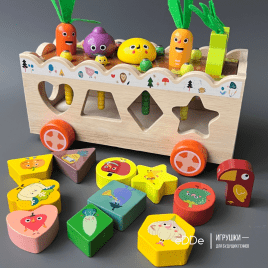 Развивающая многофункциональная игрушка Монтессори 5 в 1 «Веселые Овощи» | Развивашики Малышам