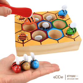 Развивающая деревянная игра с пинцетом «Пчелки в Сотах»