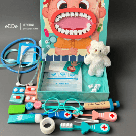 Развивающий сюжетно-ролевой набор зубного врача «Стенд Юного стоматолога» | Деревянные игрушки Монтессори 