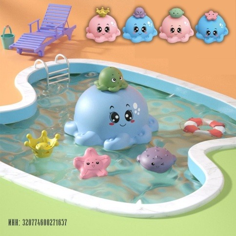 Игрушка для ванны с 4-я насадками "Осьминог с фонтаном" и LED подсветкой / Для купания малышей фото 3