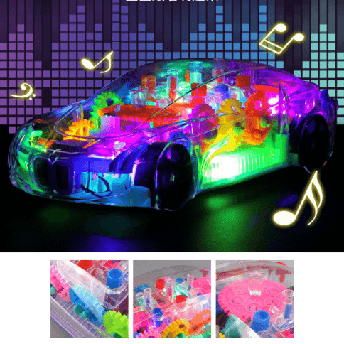 Прозрачная самодвижущаяся машинка со световыми и музыкальными эффектами | BMW с шестеренками фото 6