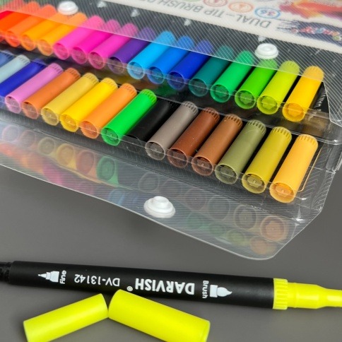 Набор для творчества двусторонних акварельных маркеров для скетчинга кисть + линер | 24 цвета фото 3