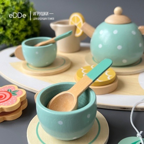 Сюжетно-ролевой деревянный набор игрушечной посуды «Чаепитие с друзьями» фото 2