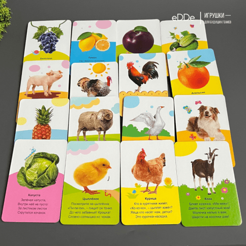Серия умных двухсторонних картонных  карточек "В деревне" 16 карточек фото 4