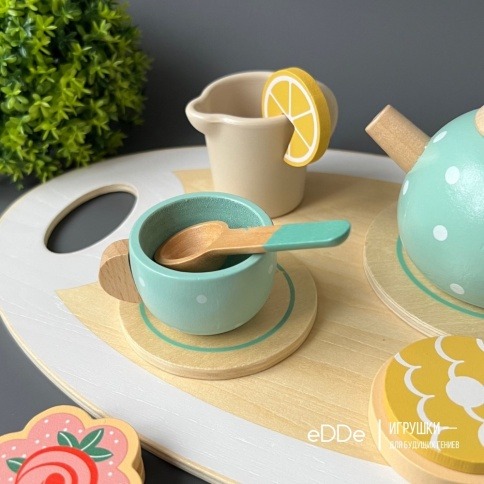 Сюжетно-ролевой деревянный набор игрушечной посуды «Чаепитие с друзьями» фото 5