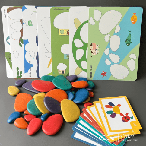 Развивающий игровой набор для малышей «Логические Камешки Монтессори» с 2мя комплектами карточек  фото 1