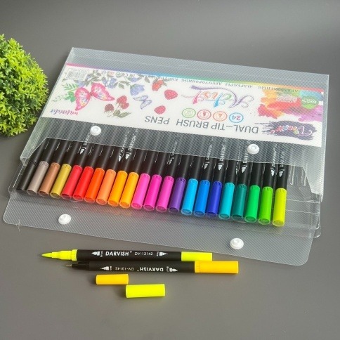 Набор для творчества двусторонних акварельных маркеров для скетчинга кисть + линер | 24 цвета фото 2