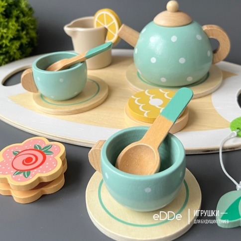 Сюжетно-ролевой деревянный набор игрушечной посуды «Чаепитие с друзьями» фото 3