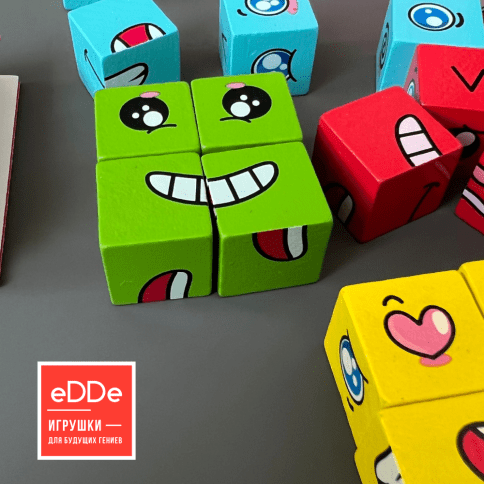 Развивающая деревянная головоломка для детей раннего возраста «Кубики Эмоции компакт» | Игра для родителей и детей фото 5