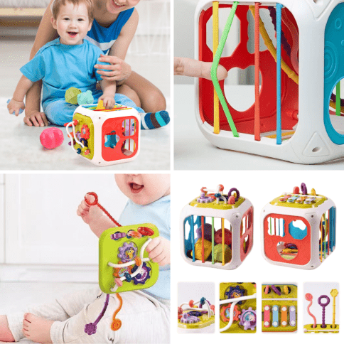 Многофункциональная развивающая игрушка для малышей «Сенсорный куб 7 в 1» фото 3