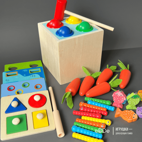 Развивающая многофункциональная игрушка Монтессори «Куб 5 в 1» фото 1