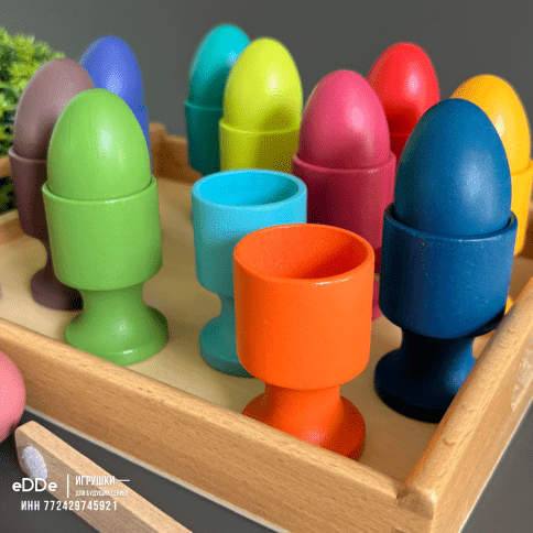 Развивающий деревянный набор для дошкольного обучения «Яйца на подносе с пинцетом» | Сортируем по цветам фото 10
