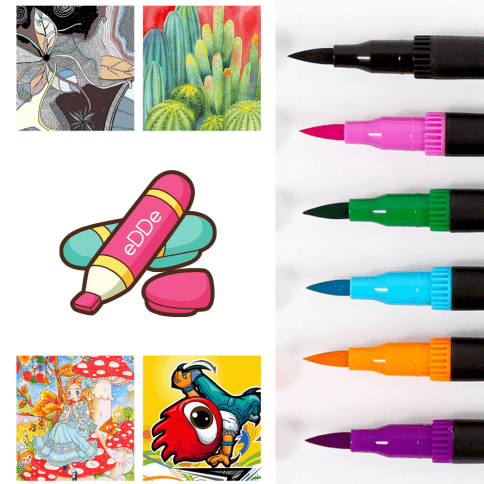 Набор для творчества двусторонних акварельных маркеров для скетчинга кисть + линер | 36 цветов фото 6