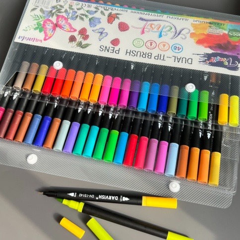 Набор для творчества двусторонних акварельных маркеров для скетчинга кисть + линер | 60 цветов фото 4