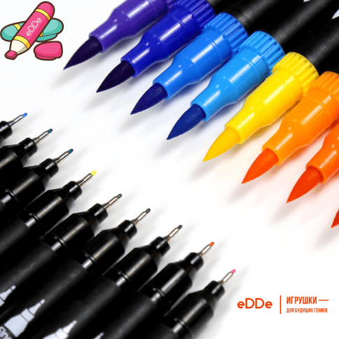 Набор для творчества двусторонних акварельных маркеров для скетчинга кисть + линер | 12 цветов фото 4