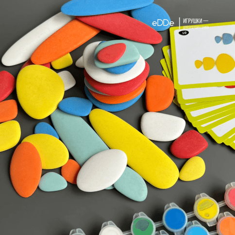 Развивающий игровой набор для малышей «Логические Камешки с красками и карточками» фото 4