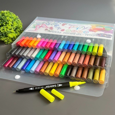 Набор для творчества двусторонних акварельных маркеров для скетчинга кисть + линер | 60 цветов фото 2