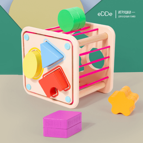 Развивающая деревянная игрушка для малышей «Сенсорный Куб 3 в 1» фото 9