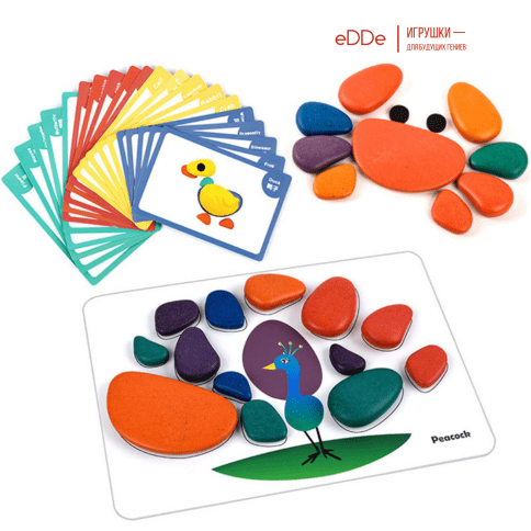 Развивающий игровой набор для малышей «Логические Камешки Монтессори» с 2мя комплектами карточек  фото 6