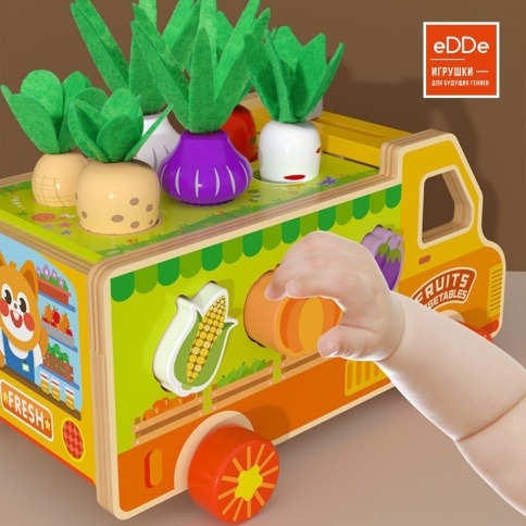 Развивающая деревянная многофункциональная игрушка для малышей "Монтессори Машинка"  фото 5