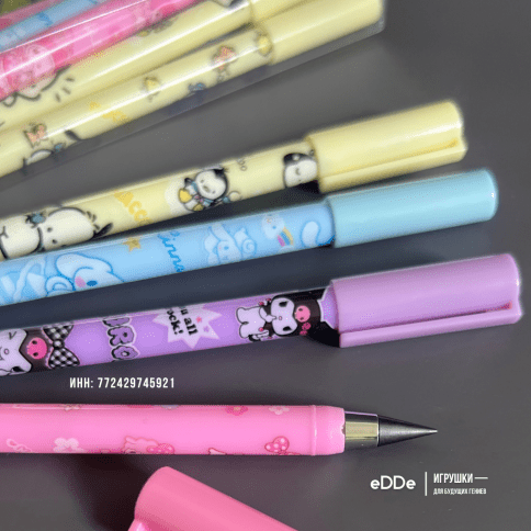 Набор простых «Вечных карандашей» с ластиком и наклейками Куроми - Kuromi My Melody | 12 шт. фото 2