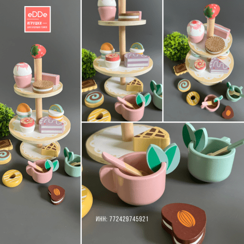 Детский игрушечный сюжетно-ролевой набор десертов и посуды «Дегустация Тортиков с чаем»  фото 2