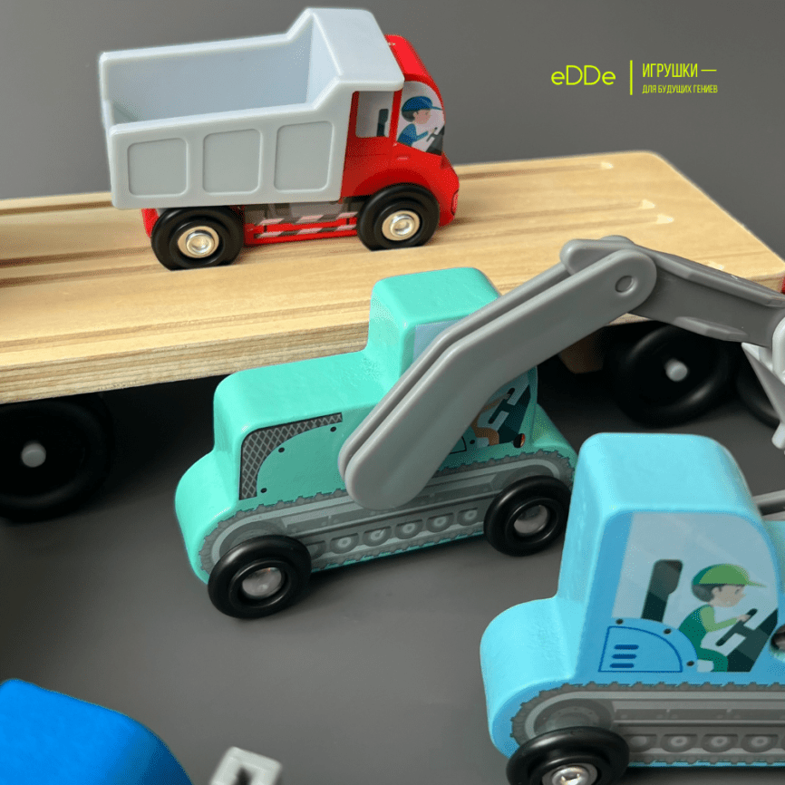 Деревянный сюжетно-ролевой набор 14 предметов «Автовоз со строительной техникой» фото 13