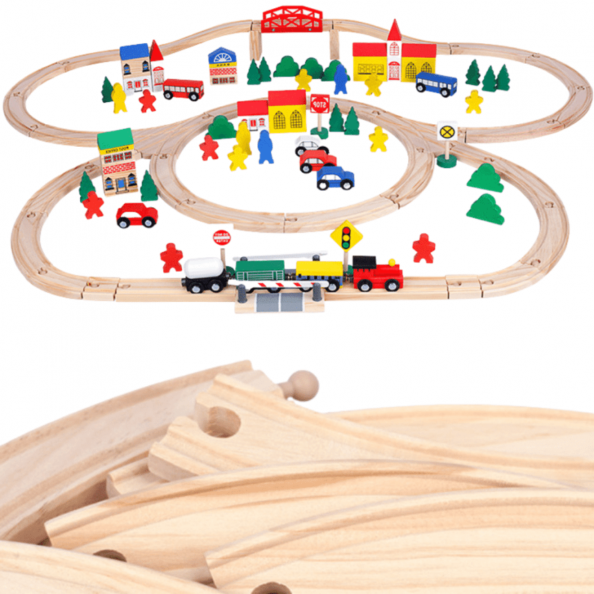 Деревянная железная дорога для детей «Мега Сити 100» | 100 деталей