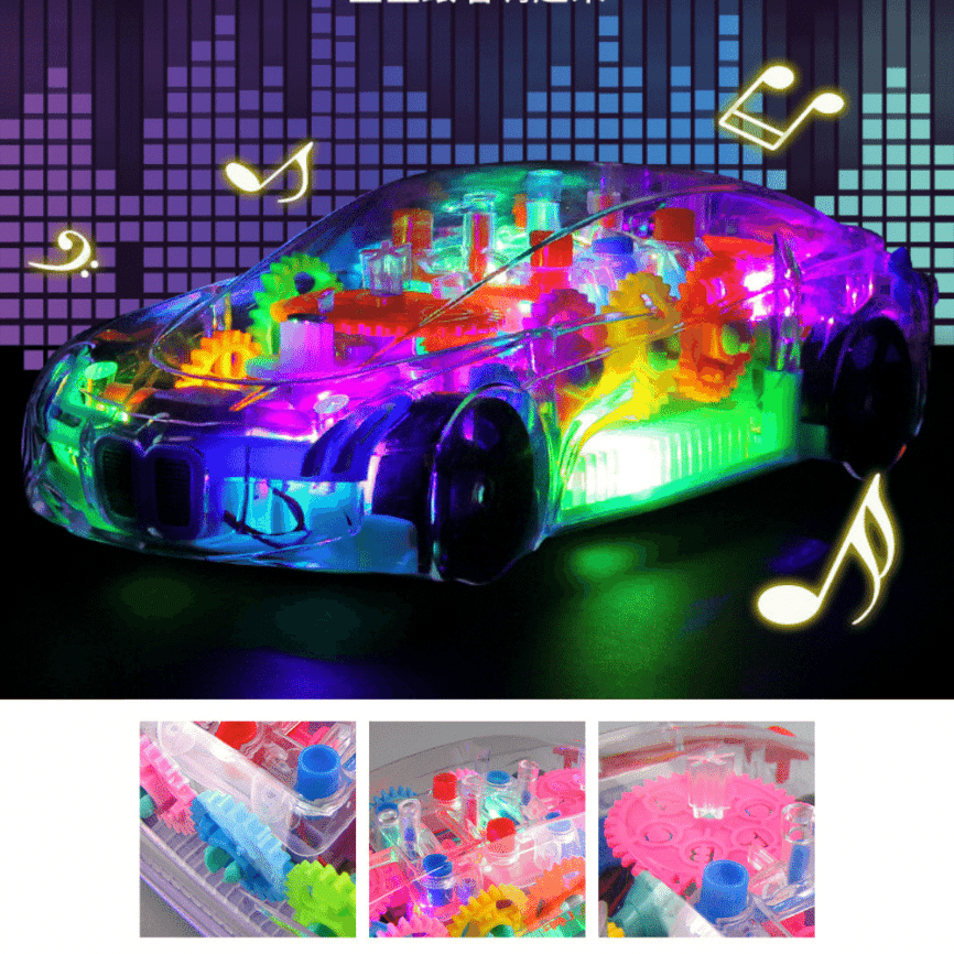 Прозрачная самодвижущаяся машинка со световыми и музыкальными эффектами | BMW с шестеренками фото 6