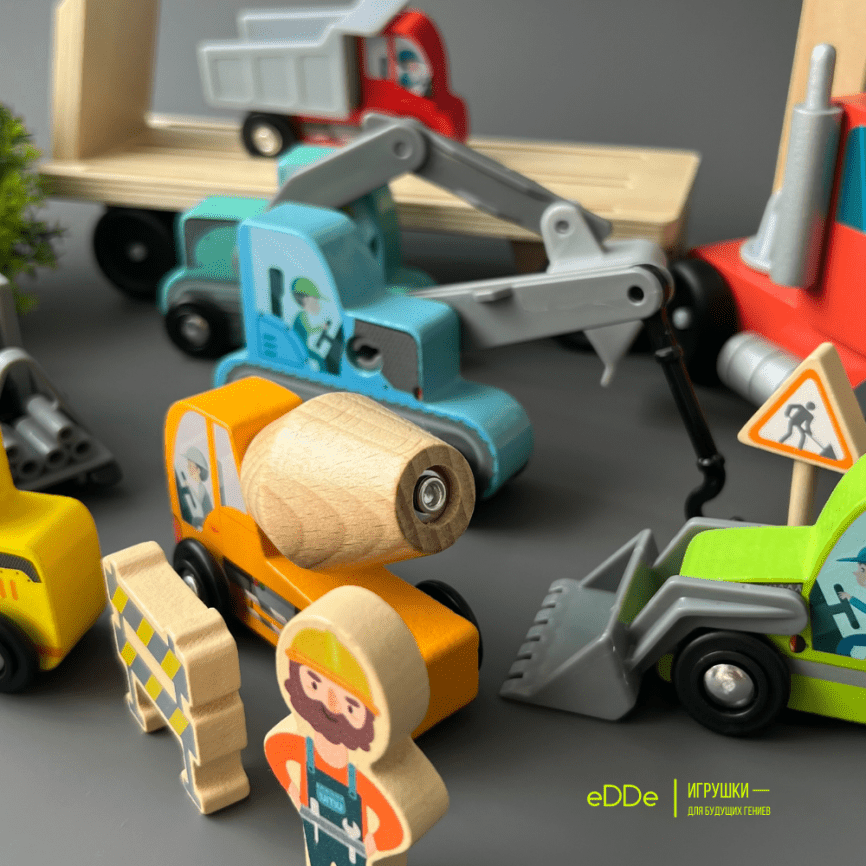 Деревянный сюжетно-ролевой набор 14 предметов «Автовоз со строительной техникой» фото 7