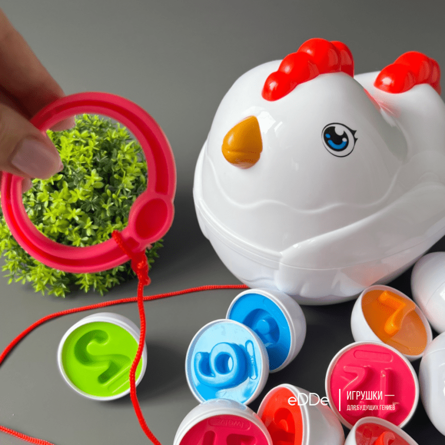 Развивающая игрушка для малышей сортер-каталка «Курочка Наседка Цифры» | По методике Монтессори фото 4