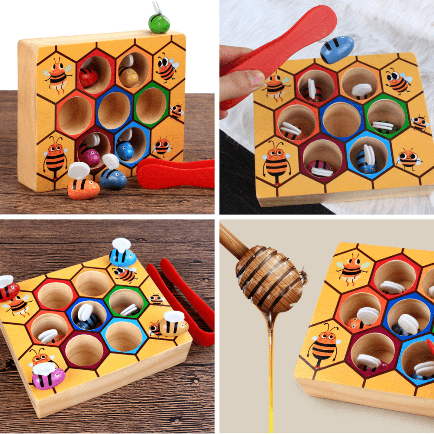 Развивающая деревянная игра с пинцетом «Пчелки в Сотах» фото 3