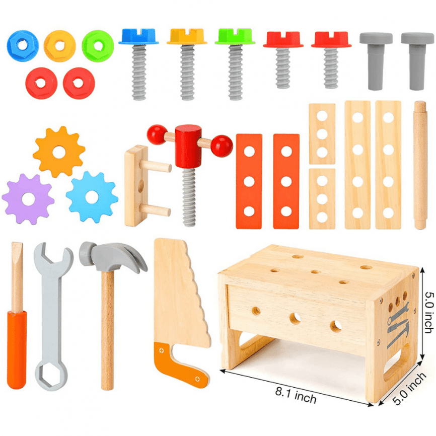 Развивающий деревянный мини-конструктор для малышей «Плотник и инструменты»  фото 8