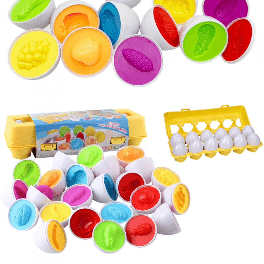  Детская обучающая игрушка по методике Монтессори «Лоток-сортер с яйцами Фрукты и Овощи» | набор 12 яиц фото 1