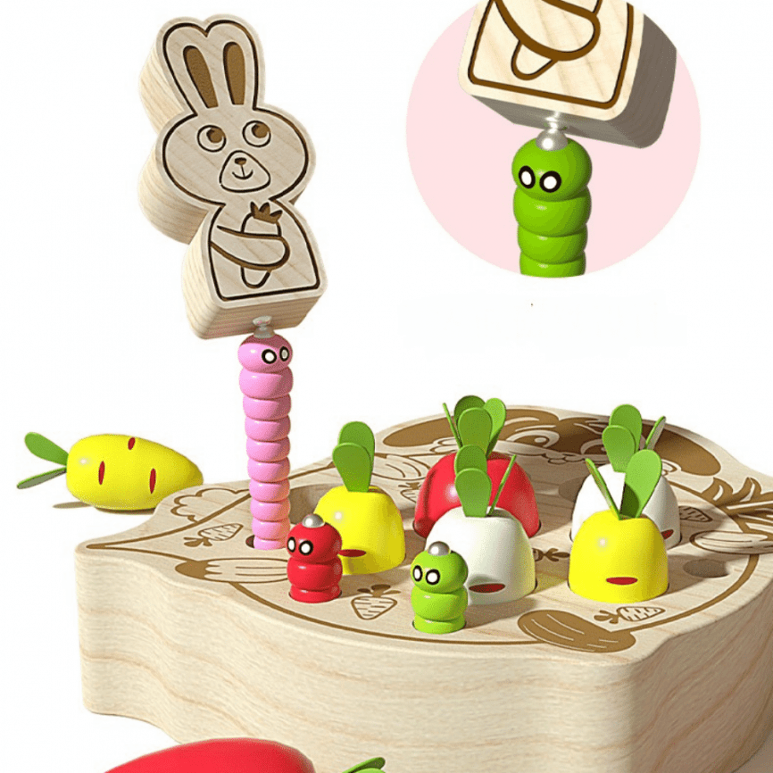 Деревянный набор для раннего развития «Кролик морковки и червячки» | Рыбалка и Сортировщик  фото 3