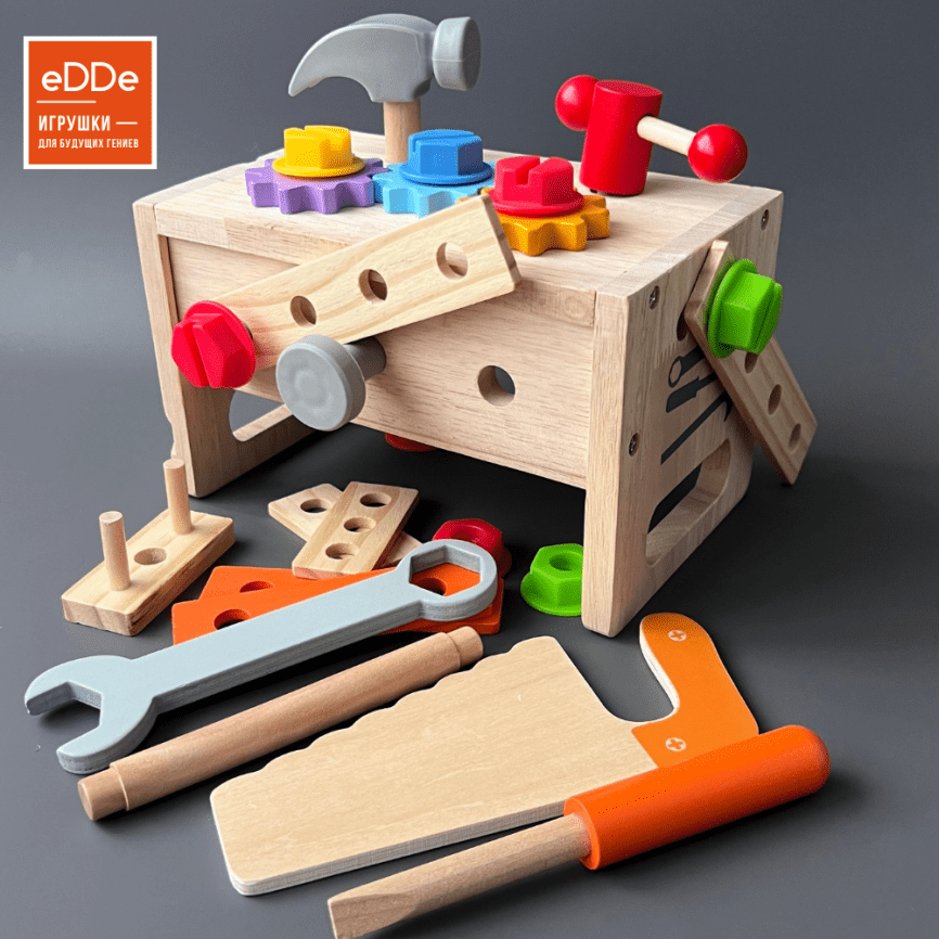 Развивающий деревянный мини-конструктор для малышей «Плотник и инструменты»  фото 16