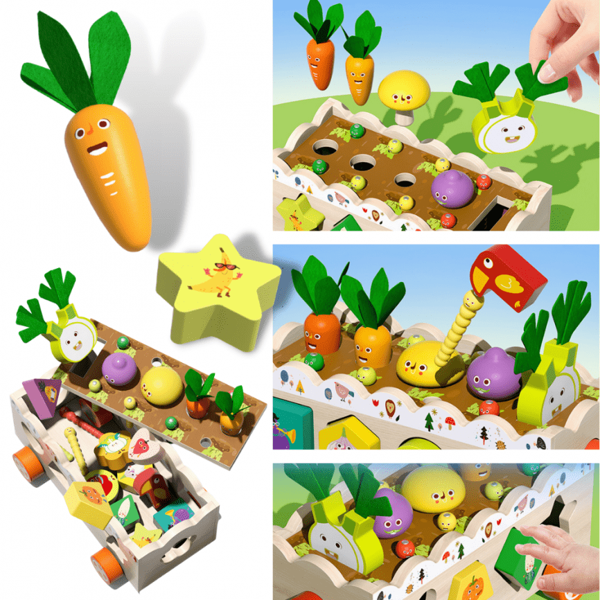 Развивающая многофункциональная игрушка Монтессори 5 в 1 «Веселые Овощи» | Развивашики Малышам фото 8