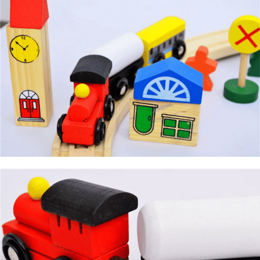 Игровой набор-конструктор деревянная железная дорога с вокзалом | 48 деталей  фото 2