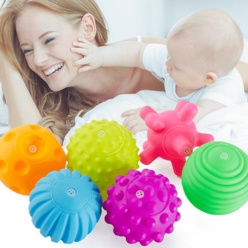 Сенсорные тактильные мячики для малышей | Развивающий набор 6 шт. в сетке фото 1