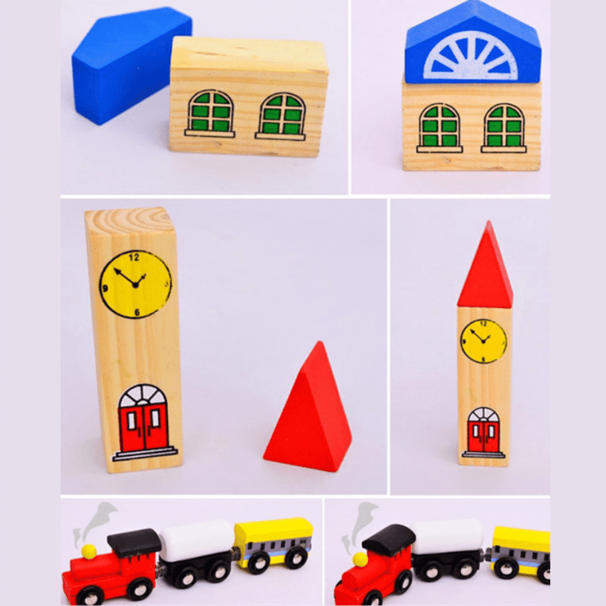 Игровой набор-конструктор деревянная железная дорога с вокзалом | 48 деталей  фото 4
