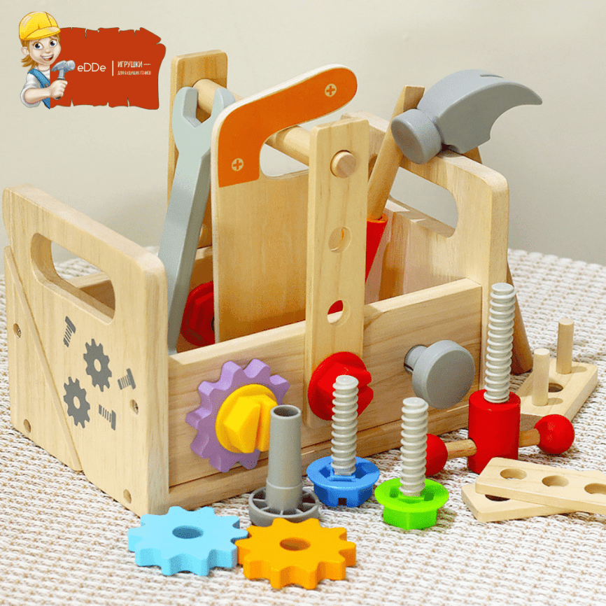Развивающий деревянный мини-конструктор для малышей «Плотник и инструменты»  фото 2